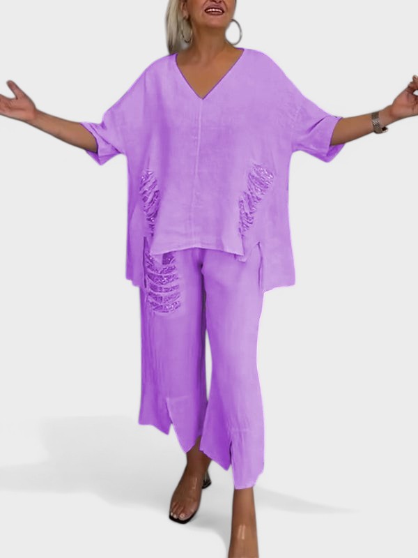 Raisa - V-Ausschnitt Zweiteiliges Set Für Sommer