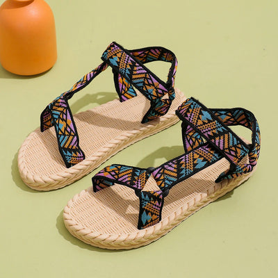 Azelma® | Farbige Klettsandalen mit Bastsohle