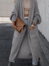 Damen Maxi Cardigan mit langen Ärmeln und Taschen – Grau