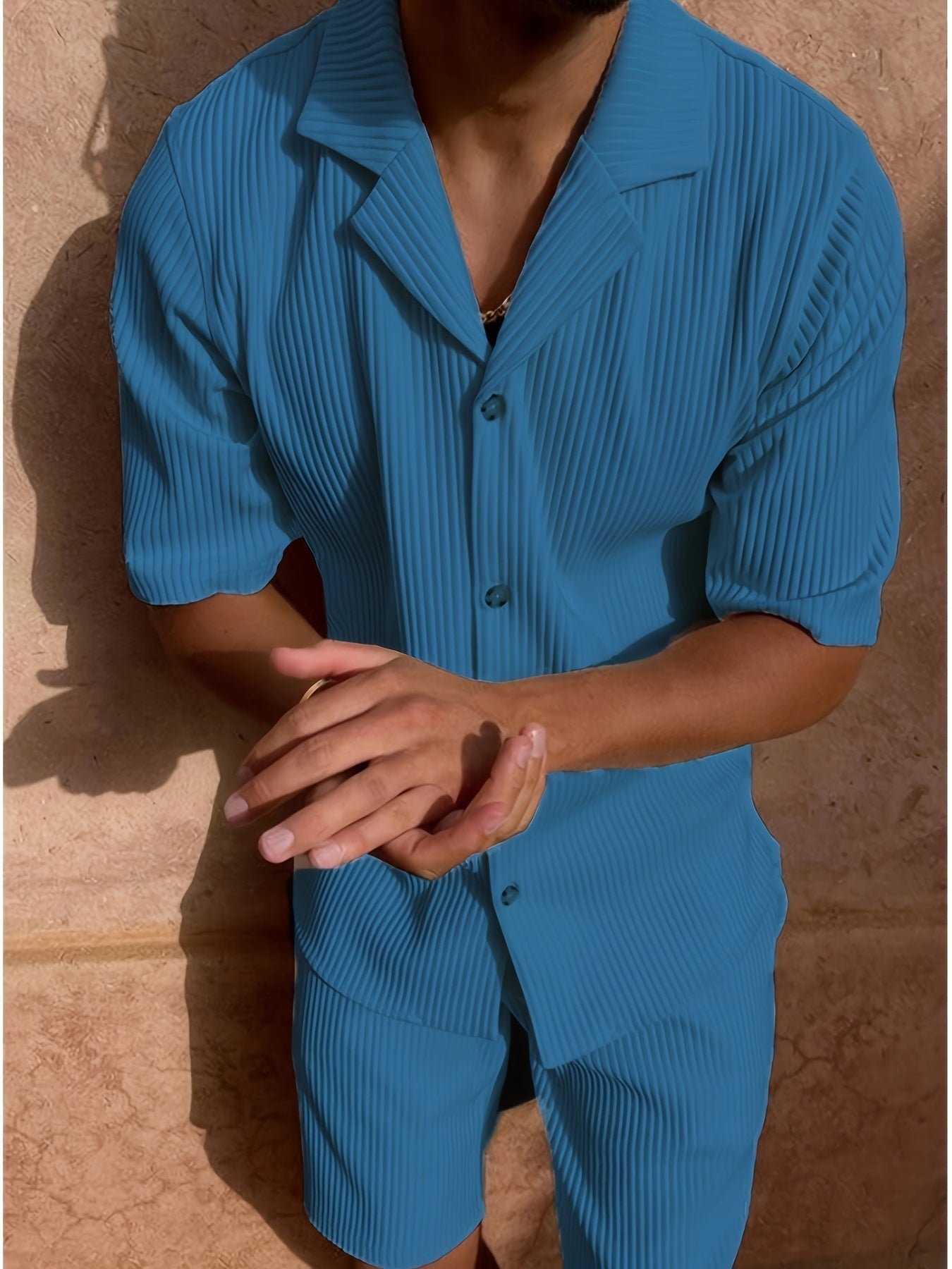 Herren Texturiert Stil Zweiteilig Sommer Set | Hose und Shorts