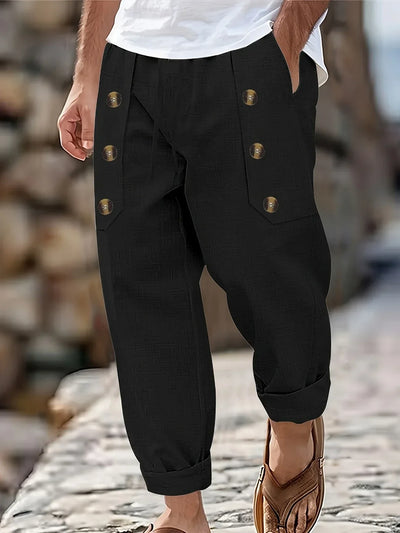 Beslan – Elegante Hose Mit Geradem Bein Und Goldenen Knöpfen