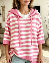 Leontine - gestreifter Strick-Kapuzenpullover – Pink
