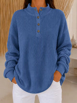 Belliora - Strukturstrick-Pullover mit Henley-Ausschnitt – Königsblau