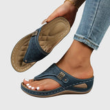Orthopädische Sandalen für Damen mit Keilabsatz – Marineblau