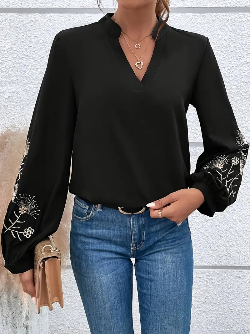 María José® | Bluse mit Blumenstickerei und Laternenärmeln für einen eleganten Stil