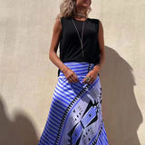 Maxirock aus Satin für Damen mit geometrischem Muster – Blau