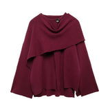 Bettina | Damen Eleganter Drapierter Cape-Mantel – Dunkelrot
