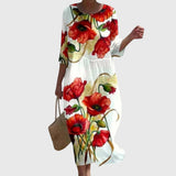 Claudia | Damen Stilvolles Blumenkleid – Florales Kleid Stilvoll Sommer 2026 – Rot