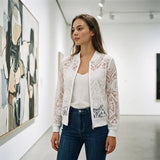 Venesse | Elegante Spitzenjacke mit floralem Muster – Weiß