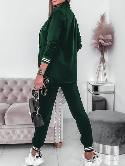 Stylischer Blazer Set mit Kontrastbesatz und Knopfleiste für Damen | Ideal für jeden Tag