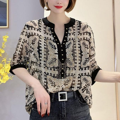 Brome® | Top mit V-Ausschnitt und Fashion-Print