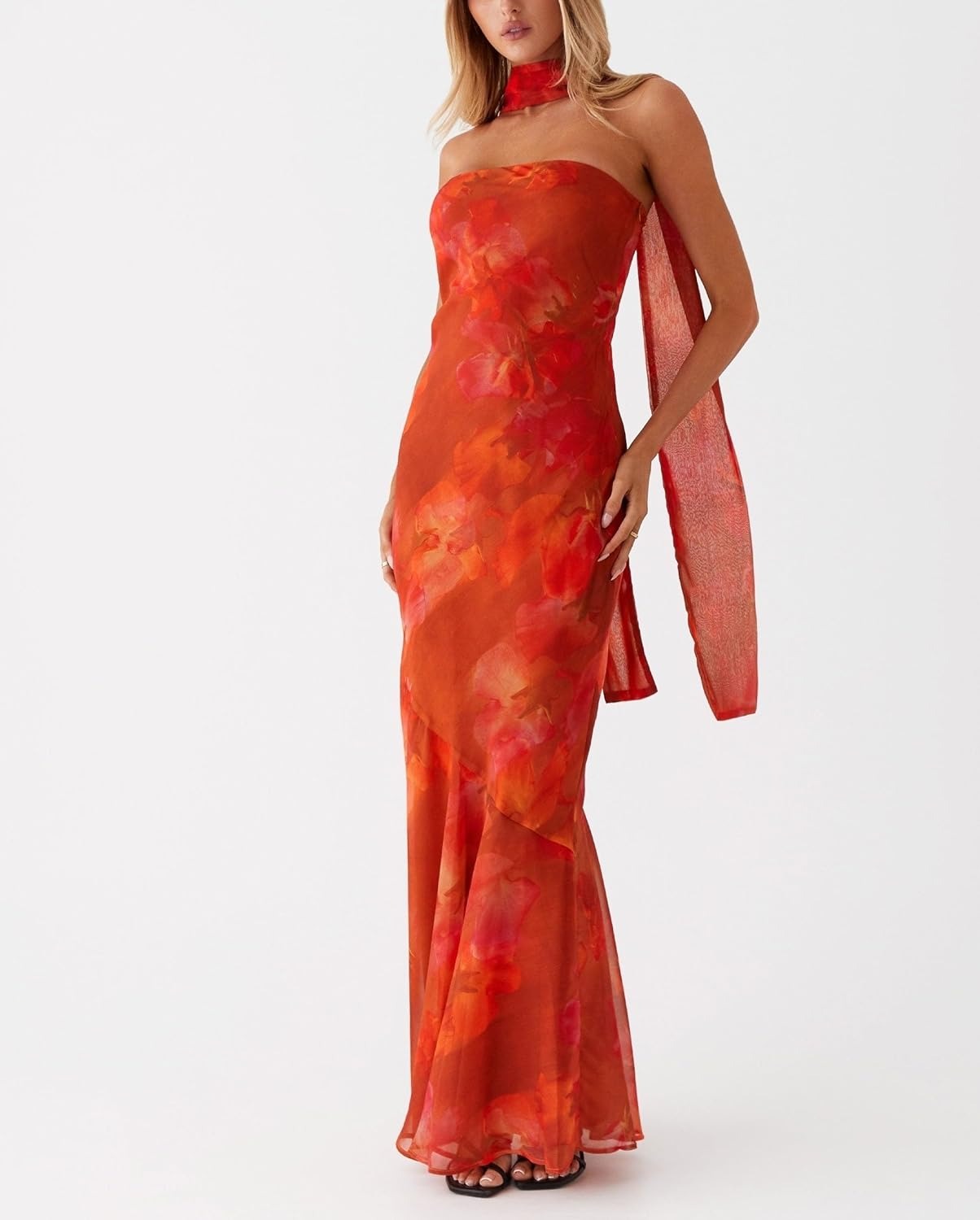 Kalentha® | Trägerloses Maxikleid mit Choker-Kragen