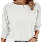 Wilma Bluse Damen – Elegante Rundhals-Bluse mit Plissee-Ärmeln – Weiß