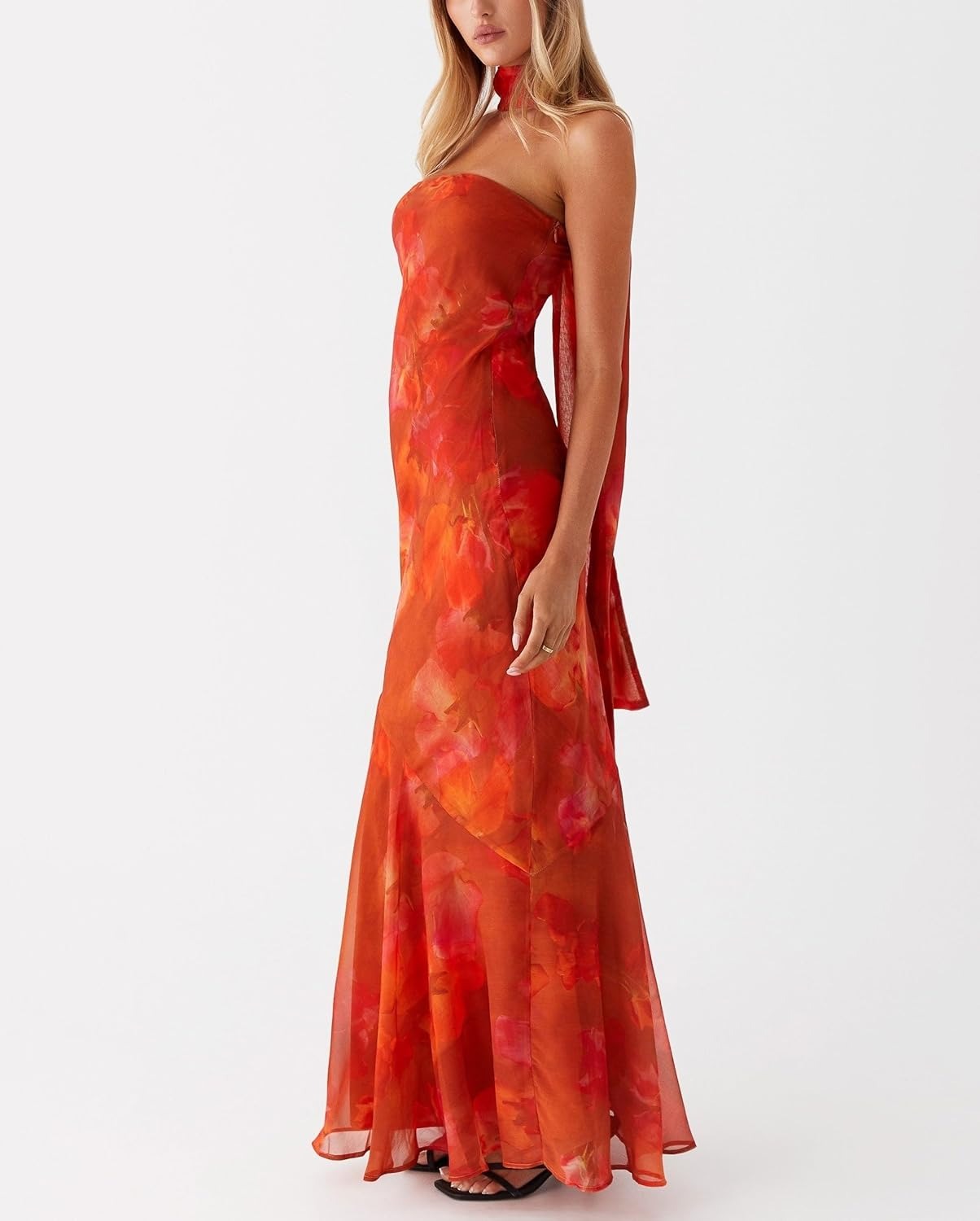 Kalentha® | Trägerloses Maxikleid mit Choker-Kragen