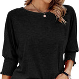 Wilma Bluse Damen – Elegante Rundhals-Bluse mit Plissee-Ärmeln – Schwarz