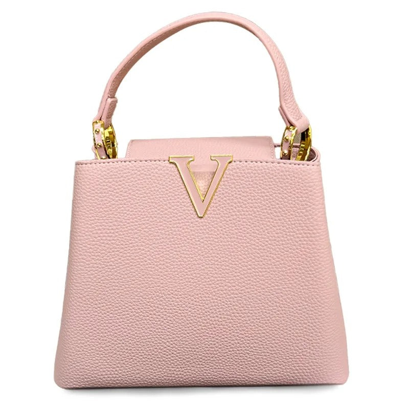 Helviora® | Strukturierte Handtasche mit goldfarbenem V-Detail