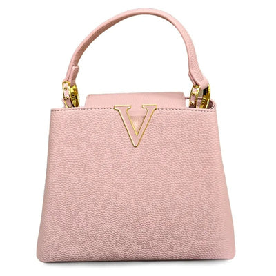 Helviora® | Strukturierte Handtasche mit goldfarbenem V-Detail