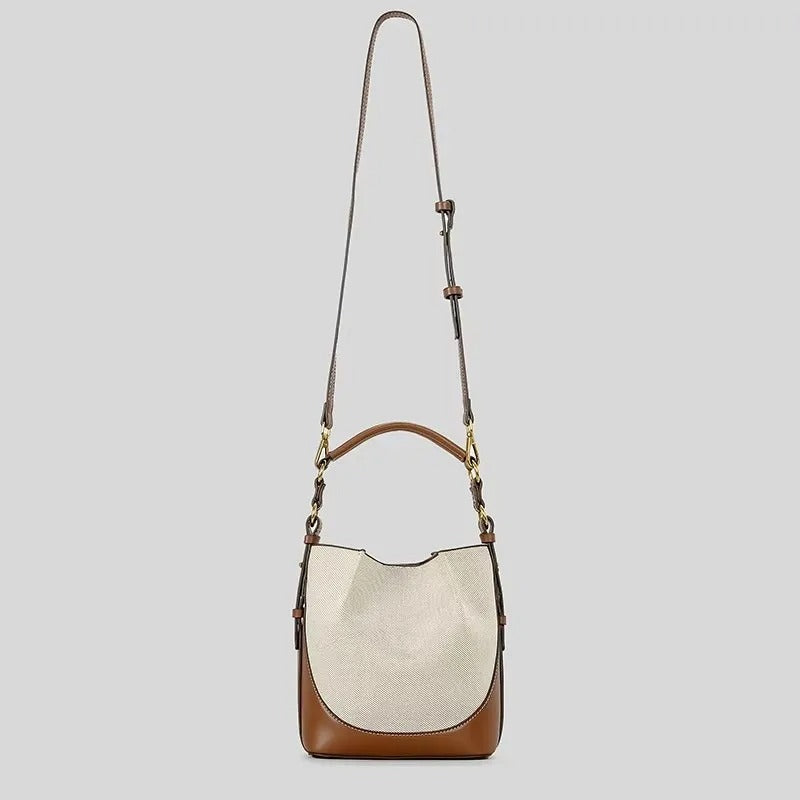 Helviora® | Strukturierte Schultertasche mit Canvas und Leder