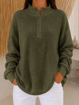 Belliora - Strukturstrick-Pullover mit Henley-Ausschnitt – Olivgrün