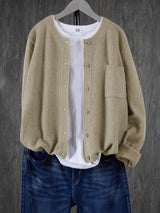 Eugenia | Damen Rundhals-Cardigan mit Knöpfen und Tasche – Aprikose