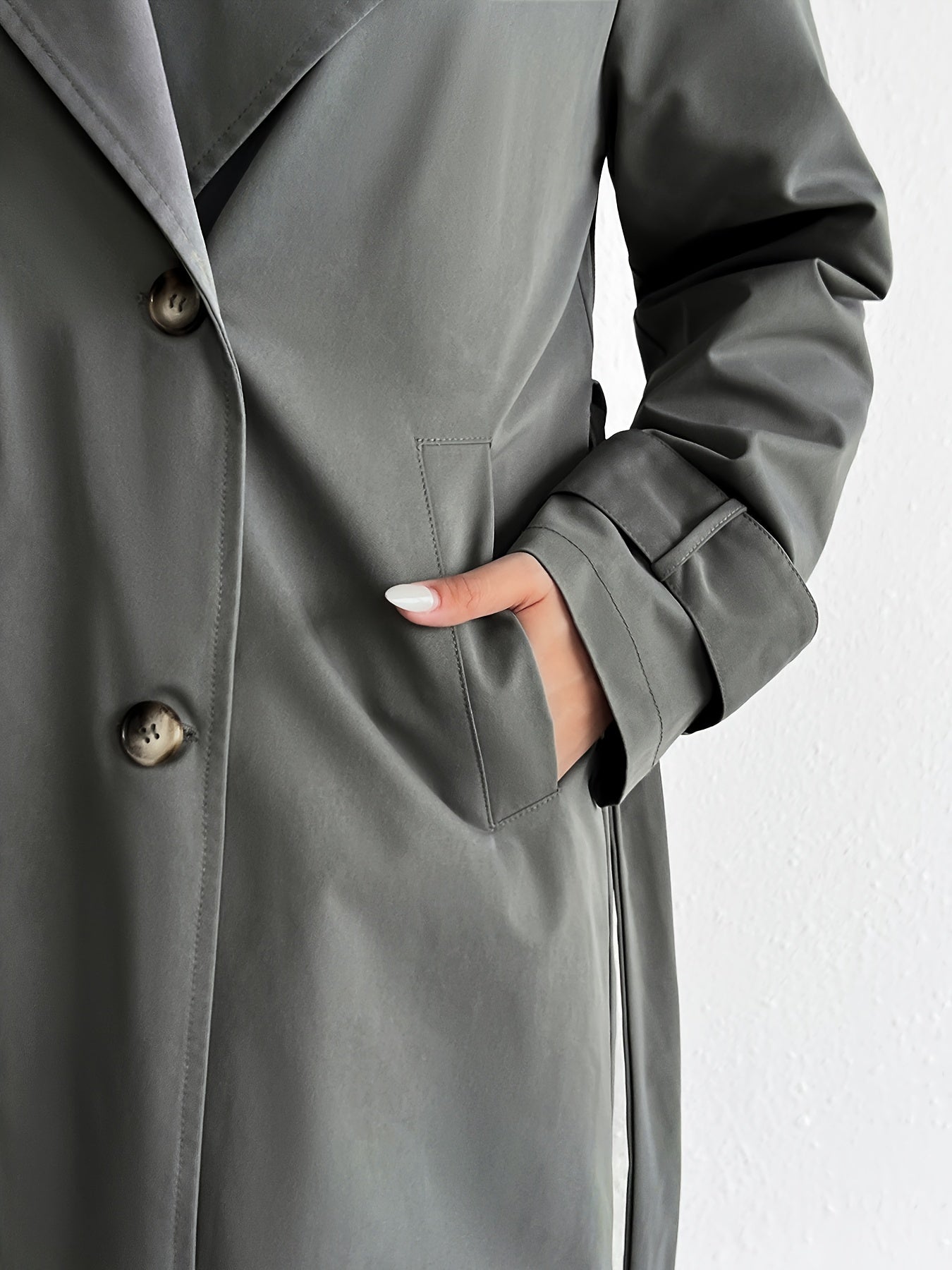 Lässiger Einfarbiger Dunkelgrauer Gürtel Trenchcoat für Damen | Ideal für den Winter