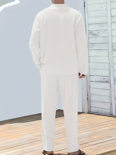 Herren Casual Pure Cotton Woven Trainingsanzug mit Mandarin Kragen Shirt und Hose | Perfekt für Outdoor-Aktivitäten