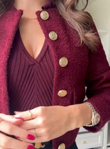 Damen Bordeaux Tweed Dreiteiliges Set – Elegantes Jacken Outfit – Jacke