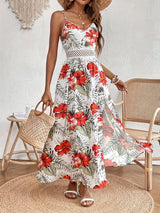 Ella | Florales Maxi Kleid Boho Elegant – Rot