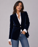 Amelia | Luxuriöser Damen-Samtblazer mit Eleganter Silhouette – Dunkelblau