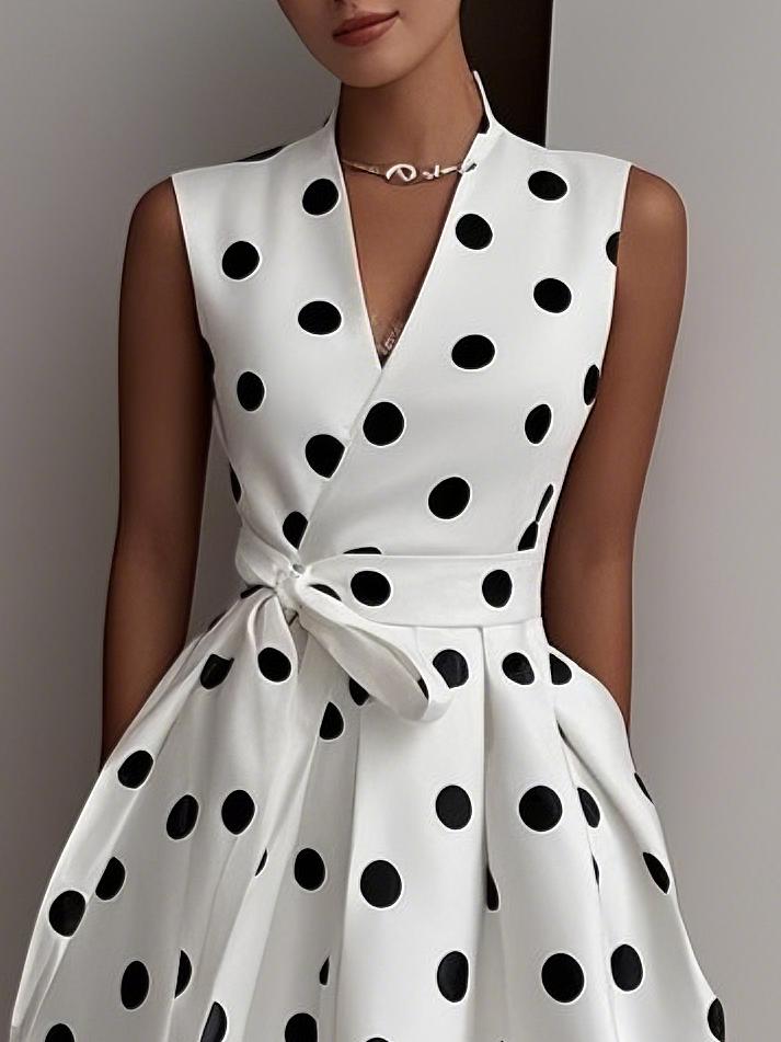 VALE | Sleeveless Elegant Midi Dress with Polka Dots