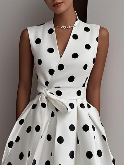 VALE | Sleeveless Elegant Midi Dress with Polka Dots