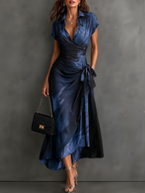 Roselle - Seidiges Maxikleid mit Hemdkragen – Blau