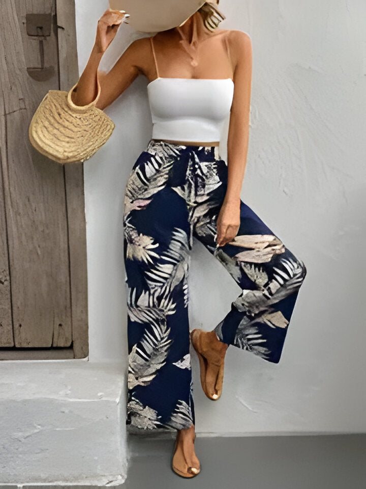 Camilla | Weit geschnittene Hose mit Blumendruck und Kordelzug