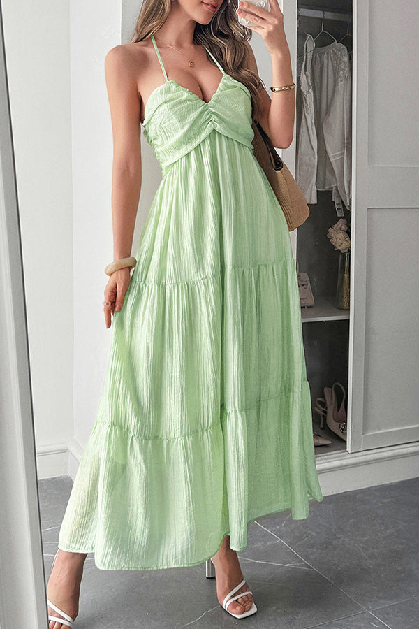 Lara® | Maxikleid mit Unifarbenem Halfter Hals und Bindung im lässigen Urlaubsstil