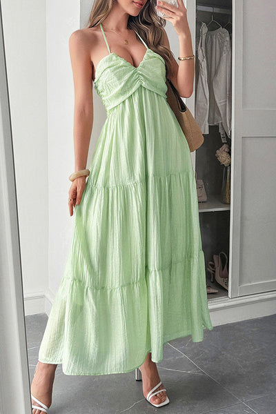 Lara® | Maxikleid mit Unifarbenem Halfter Hals und Bindung im lässigen Urlaubsstil