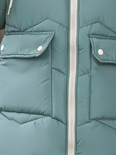 Langer lässiger Wintermantel mit Kordelzug und Klappentaschen für Damen |  Ideal für den Winter