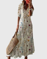 Theresa | Damen Boho Vintage Sommer Maxikleid – Boho Maxi Vintage Sommer 2026 – Floral