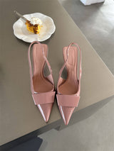 Damen Sandalen Mit Quadratischer Schnalle Spitze Stiletto Mittelhoch – Elegante Absätze – Rosa