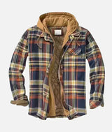Elvorn - Taillierte Patchwork-Jacke – Blau Orange