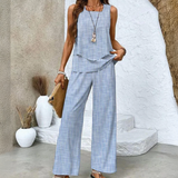 Zweiteiliges Sommer-Set für Damen | Hose mit weitem Bein – Himmel Streifen Set