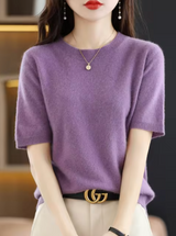Heidi-Mode | Kurzärmliger Wollpullover – Lila