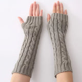 Lange fingerlose Strickhandschuhe (30 cm) – Grau verdrehen