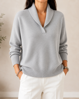 Amandina - Extraweicher V-Ausschnitt-Pullover – Grau