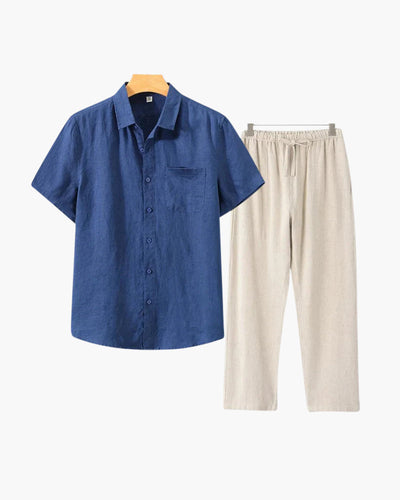 Lincoln | Old Money Herren Leinen-Set mit Kurzarmhemd & Sommerhose