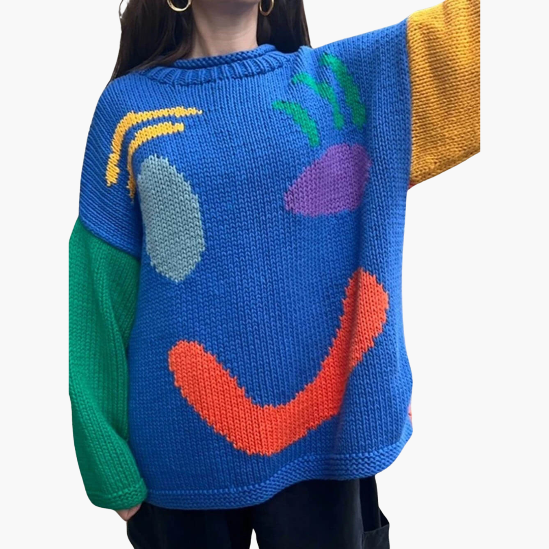 Strickpullover für Damen - mit Oversize-Passform und Smiley-Motiv