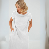 Laura | Luftiges Damen Leinenkleid sommerlich elegant – Weiß