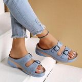 Damen Orthopädische Offene Leder Sandalen – Verstellbare Schnallen Komfort Schuhe – Hellblau