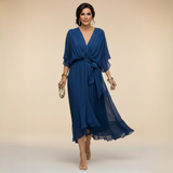 Cindy | Damen Chiffonkleid V-Ausschnitt – Chiffon Kleid V-Neck Elegant 2026 – Blau