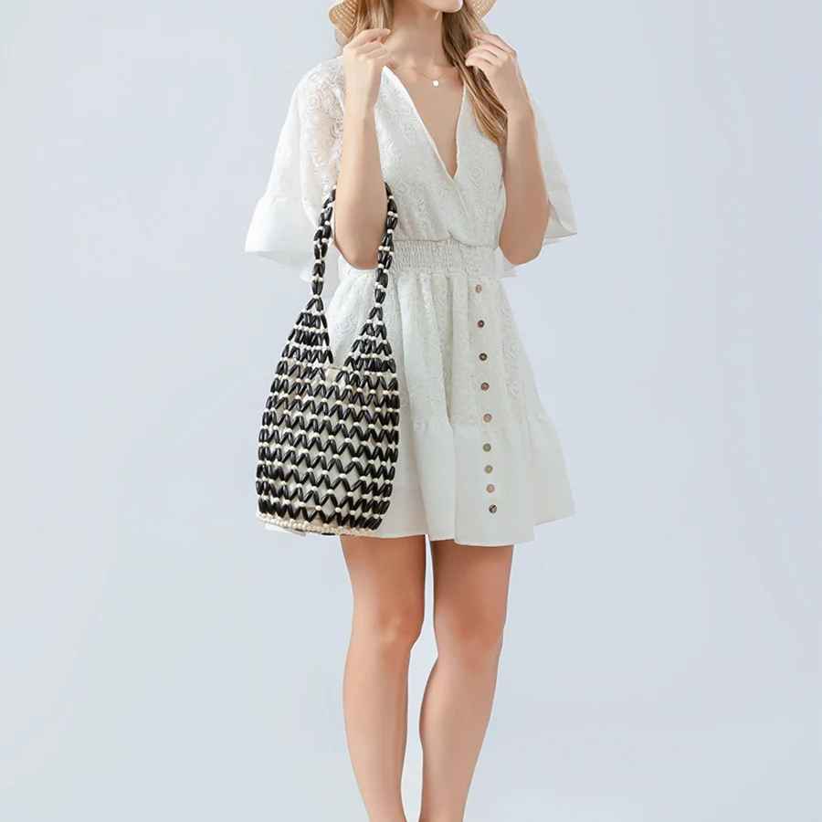 Helviora® | Handgeknüpfte Korbtasche mit Baumwollfutter