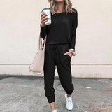 Natalie | Damen Zweiteiliges Lässiges Jogger Lounge Set – Schwarz